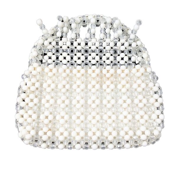 VINTAGE Clear Beaded Fringe Flap Handbag - Picture 3 of 7